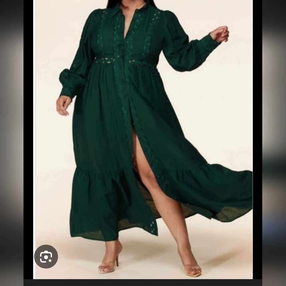 Latiste By Amy Maxi Dress Forest Green Button Up Cut Outs Womans Size 1x
